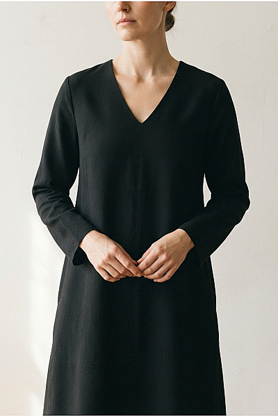 Stylove Černé Jednoduché Elegantní šaty S Dlouhým Rukávem Velikost XL