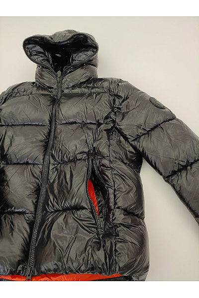 SAVE THE DUCK Černá lesklá prošívaná zimní puffer bunda s kapucí Vel. XXL | SAVE THE DUCK | obrázek 4