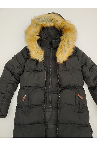 Geographical Norway Černá prošívaná zimní dlouhá bunda s kapucí a kožíškem Velikost EU 16Y | Geographical Norway | obrázek 5