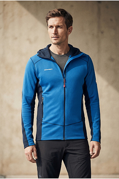 MAMMUT Pánská Modrá Sportovní Mikina Na Zip S Kapucí Hory Vel. EU XL
