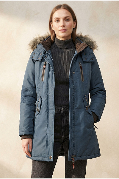 Geographical Norway Modrá Zimní Parka S Kapucí A Kožíškem Vel. EU 4/XL