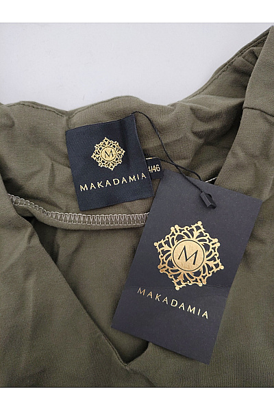 Makadamia Khaki bavlněné maxi šaty s dlouhým rukávem volné Vel. EU 44/46 | Makadamia | obrázek 6
