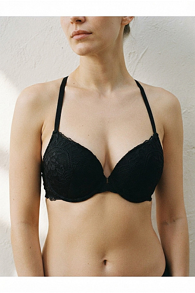 La Senza Černá Krajková Push Up Podprsenka S Překříženými Zády