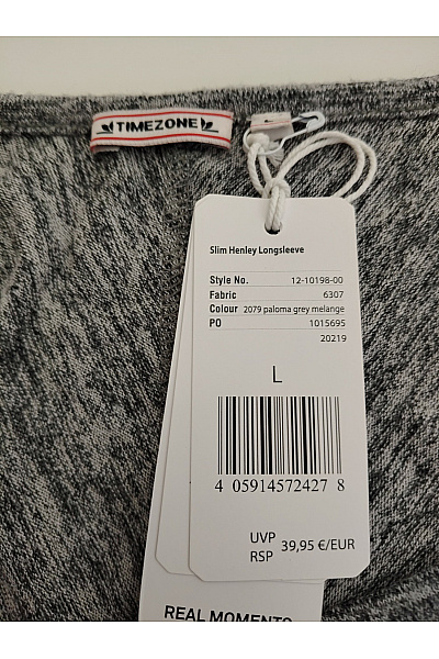 TIMEZONE Dámské šedé tričko s dlouhým rukávem henley raglánové Vel. L | TIMEZONE | obrázek 7