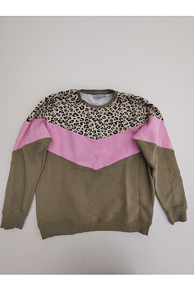 Zwillingsherz Dívčí khaki mikina s leopardím vzorem a růžovým pruhem Velikost L/XL | Zwillingsherz | obrázek 2