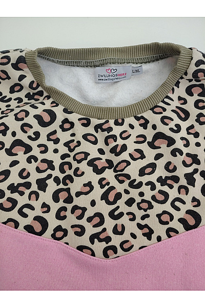 Zwillingsherz Dívčí khaki mikina s leopardím vzorem a růžovým pruhem Velikost L/XL | Zwillingsherz | obrázek 4