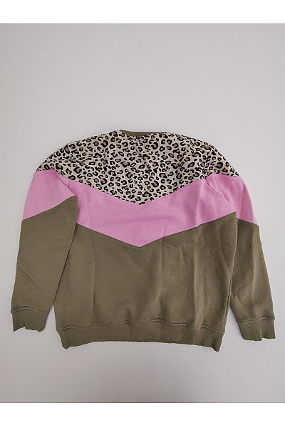 Zwillingsherz Dívčí khaki mikina s leopardím vzorem a růžovým pruhem Velikost L/XL | Zwillingsherz | obrázek 9