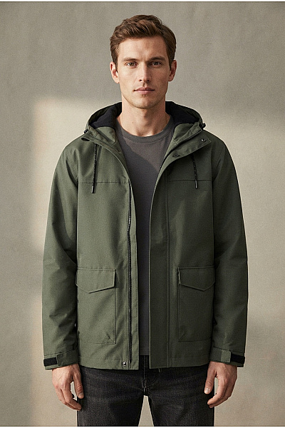 Derbe Pánská Khaki Parka S Kapucí Přechodová Outdoorová Bunda Vel. L