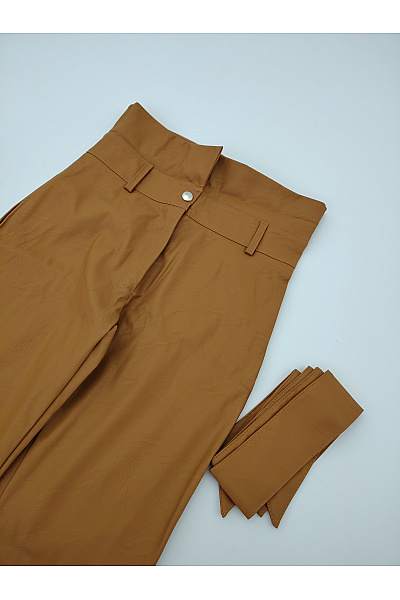 Makadamia Hnědé elegantní kalhoty s vysokým pasem a páskem Vel. EU 36 | Makadamia | obrázek 4