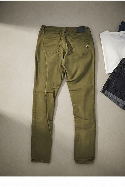 Please Dámské Khaki Bavlněné Skinny Džíny S Kapsami Vel. Large