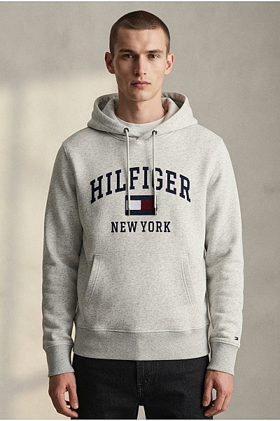 TOMMY HILFIGER Pánská šedá Bavlněná Mikina S Kapucí A Výšivkou Vel. S