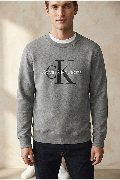 Calvin Klein Pánská šedá Bavlněná Mikina S Dlouhým Rukávem Přes Hlavu