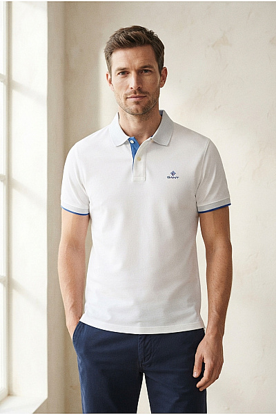 GANT Bílé Bavlněné Polo Tričko S Krátkým Rukávem Vel. XXXL