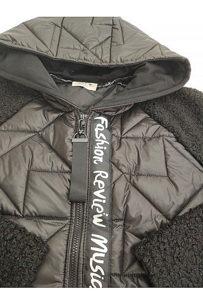 Černá prošívaná bunda s kapucí a chlupatými rukávy Vel. XXL | Unimoda | obrázek 5