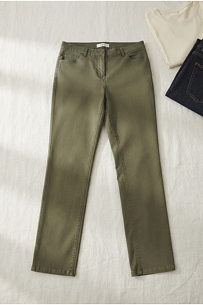 TONI Dámské Bavlněné Chinos Kalhoty Khaki Rovné