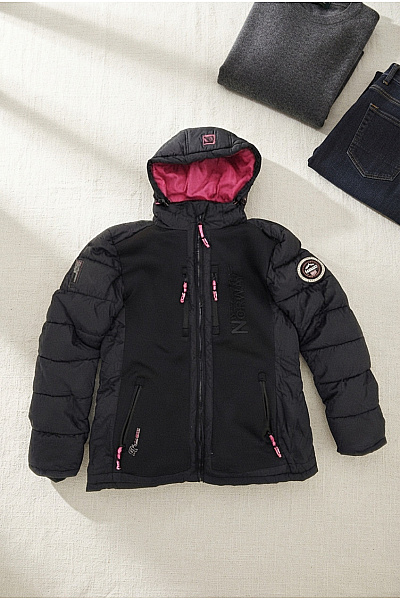 Geographical Norway Černá Dámská Zimní Prošívaná Bunda S Kapucí Vel. EU 4/XL