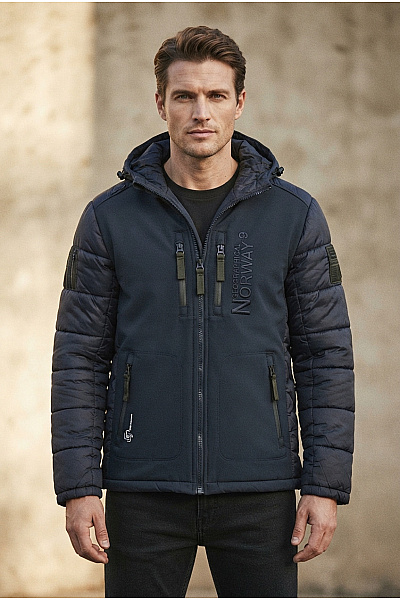 Geographical Norway Černá Pánská Zimní Prošívaná Bunda S Kapucí A Zipem Vel. XL