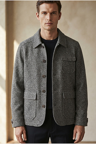 Schneiders Šedý Vlněný Košilový Kabát Krátký Smart Casual Velikost EU 48