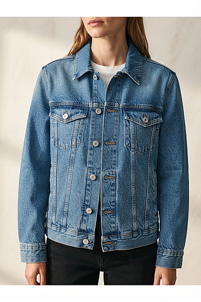 Pepe Jeans Modrá Bavlněná Džínová Bunda Krátká Jarní Vel. M