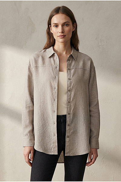 TOM TAILOR Béžová Dámská Košile S Dlouhým Rukávem Oversized Ležérní Vel. S
