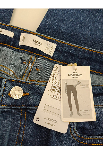 MANGO Dámské modré bavlněné džíny mom fit s roztřepenými nohavicemi Velikost EU 42 | MANGO | obrázek 4