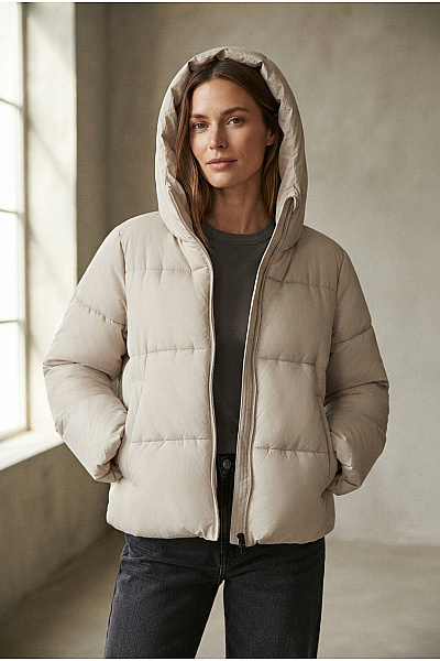 ONLY Dámská Béžová Prošívaná Puffer Bunda S Kapucí Vel. S