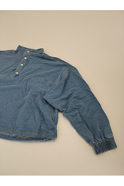 Dámské modré bavlněné tričko s dlouhým rukávem henley oversized Vel. EU 36 | Unimoda | obrázek 3