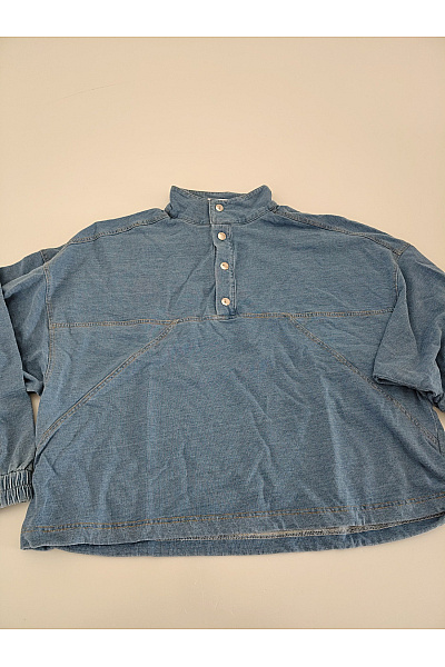 Dámské modré bavlněné tričko s dlouhým rukávem henley oversized Vel. EU 36 | Unimoda | obrázek 4