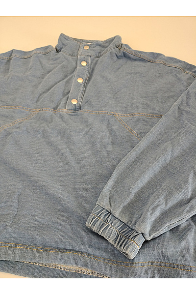 Dámské modré bavlněné tričko s dlouhým rukávem henley oversized Vel. EU 36 | Unimoda | obrázek 7