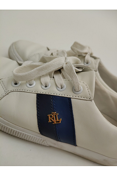 Ralph Lauren Dámské tenisky Janson II Leather Sneaker Bílé Modré Velikost US 7 | Ralph Lauren | obrázek 9