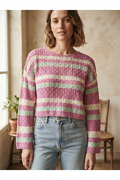 M&Co Dámský Pruhovaný Crop Pulovr Ažurový Jarní