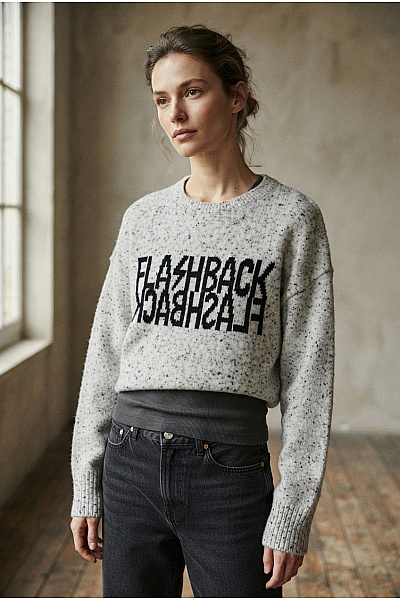 Oui Šedý Pletený Oversized Pulovr S Nápisem Vel. EU 36