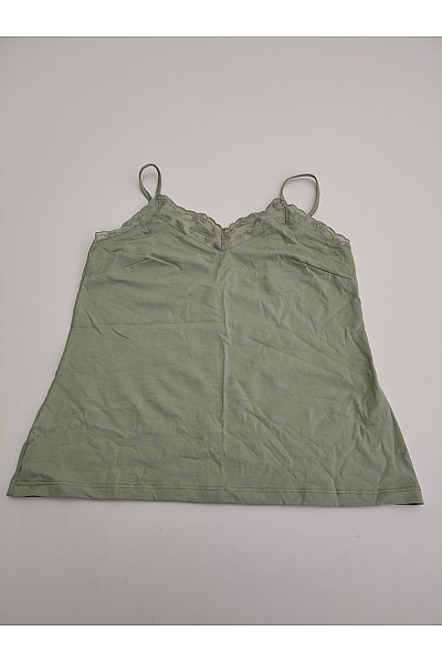 Hessnatur Dámské khaki bavlněné tílko s krajkou basic Vel. DE 42 | Hessnatur | obrázek 2