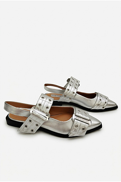 Steve Madden Dámské Stříbrné špičaté Polobotky S Páskem A Přezkou Velikost EU 38