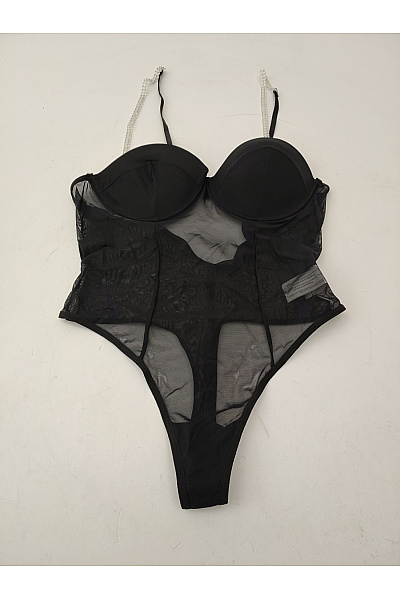 Intimax Černé dámské body s kamínkovými ramínky luxusní Vel. EU 34-38 | intimax | obrázek 2