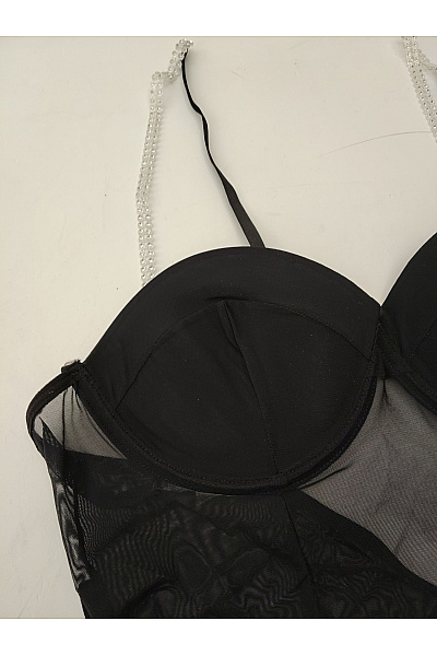 Intimax Černé dámské body s kamínkovými ramínky luxusní Vel. EU 34-38 | intimax | obrázek 3