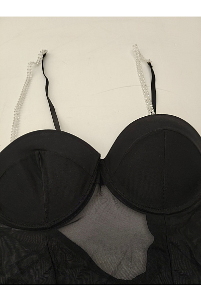 Intimax Černé dámské body s kamínkovými ramínky luxusní Vel. EU 34-38 | intimax | obrázek 5