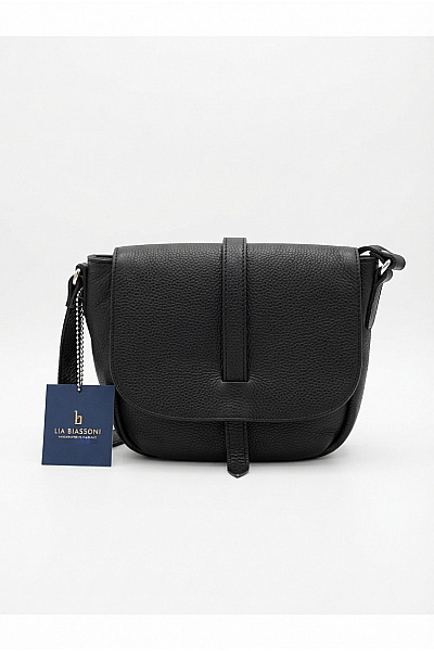 LIA BIASSONI Černá Kožená Kabelka Přes Rameno Smart Casual