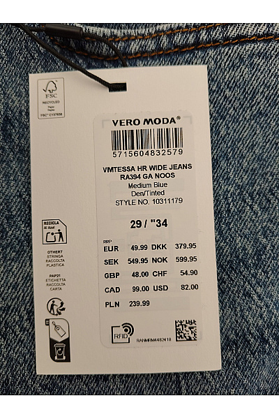 VERO MODA Dámské modré bavlněné džíny s vysokým pasem wide leg | VERO MODA | obrázek 6