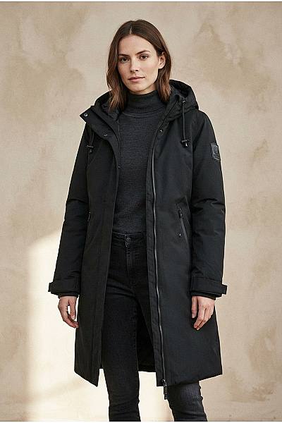 NAVAHOO Dámská černá Zimní Dlouhá Bunda S Kapucí Se Zipem Velikost XS