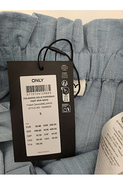 ONLY Dámské modré široké kalhoty s vysokým pasem a mašlí Vel. S | ONLY | obrázek 6