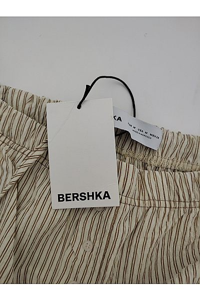 Bershka Béžové pruhované široké kalhoty s vysokým pasem Velikost M | Bershka | obrázek 5