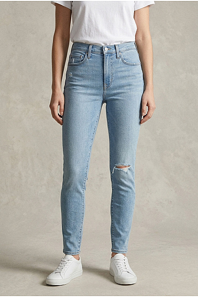 LEVIS Dámské Modré Bavlněné Džíny S Vysokým Pasem A Dírami Na Kolenou Vel. US 29