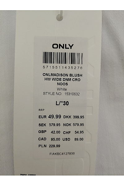 ONLY Bílé bavlněné džíny s vysokým pasem wide leg | ONLY | obrázek 5