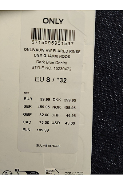 ONLY Dámské modré bavlněné džíny s vysokým pasem zvonové Vel. EU S | ONLY | obrázek 4