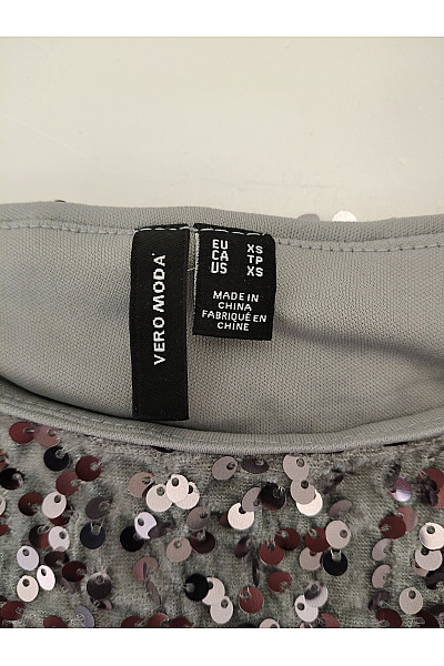 VERO MODA Stříbrná dámská halenka s flitry a dlouhým rukávem na večírek Velikost EU XS | VERO MODA | obrázek 4
