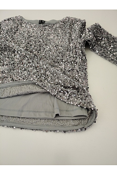 VERO MODA Stříbrná dámská halenka s flitry a dlouhým rukávem na večírek Velikost EU XS | VERO MODA | obrázek 5