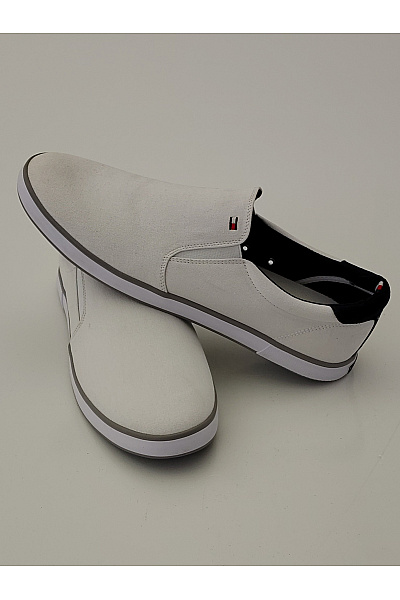 TOMMY HILFIGER Pánské tenisky Canvas Slip-On Trainers Bílé Modré Velikost EU 48 | TOMMY HILFIGER | obrázek 4