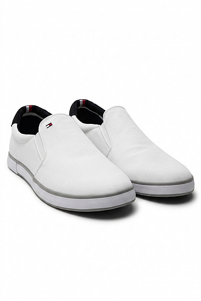 TOMMY HILFIGER Pánské Tenisky Canvas Slip-On Trainers Bílé Modré Velikost EU 48