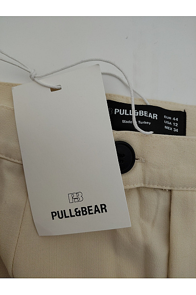 PULL&BEAR Dámské béžové elegantní kalhoty s vysokým pasem a puky Vel. EU 44 | PULL&BEAR | obrázek 5